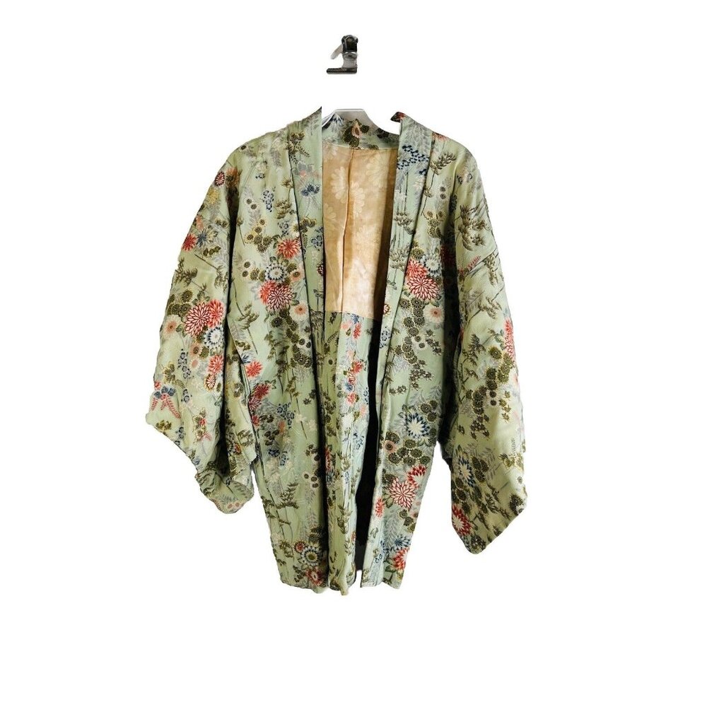 Vintage Handmade Rainbow Oriental Floral Kimono Robe Cottagecore Boho - Picture 1 of 7
